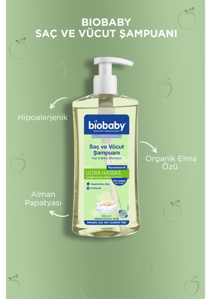 Biobaby Ultra Hassas Saç Ve Vücut Bebek Şampuanı 500 ml Prebiyotik Alman Papatyası - Organik Içerik 3 Lü Set