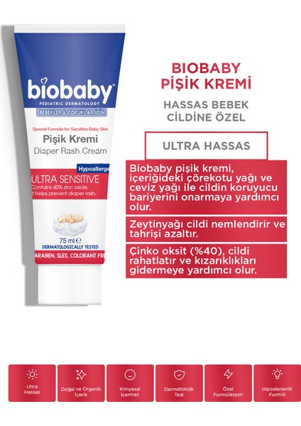 Biobaby Bebek Pişik Kremi %40 Çinko 75 gr - Organik Kır Iğdesi Yağı Ve Zeytinyağı Içerir