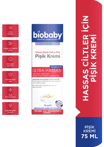 Biobaby Bebek Pişik Kremi %40 Çinko 75 gr - Organik Kır Iğdesi Yağı Ve Zeytinyağı Içerir