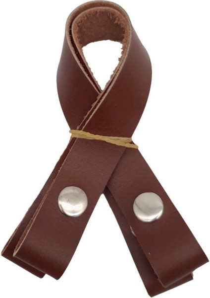 30 cm Gerçek Deri Kızıl Kahve Renk Çıtçıtlı Sap Gümüş Metalli