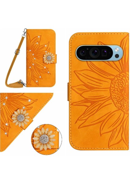 Uzun Kordon Kickstand Koruyucu Deri ile Google Pixel 9 Için Kılıf (Yurt Dışından)