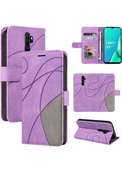 Kart Yuvası Standı Pu ile Oppo A9 2020/A5 2020 Iki Renkli Dikiş Için Kılıf (Yurt Dışından)
