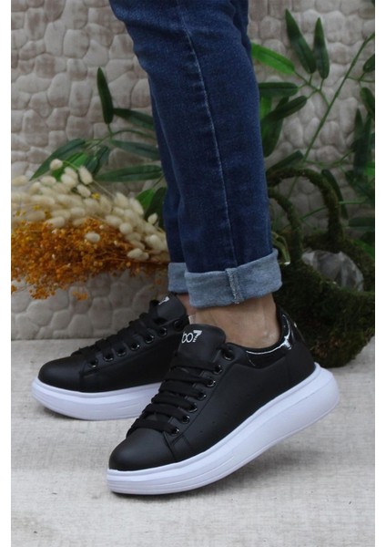 150-24 Deri Trend Sneaker Erkek Ayakkabı Siyah Beyaz fiyatları