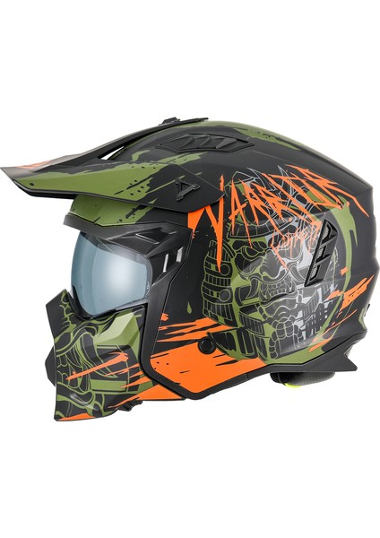 X1-X Seul Matt Warrior Black Army Orange Modüler Kask - M
