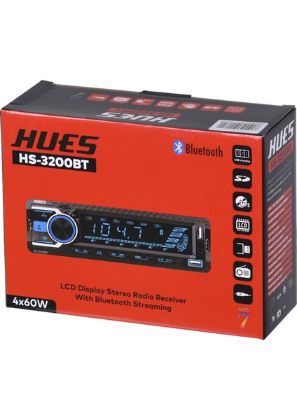 4X60W Rms Çift USB Girişli Bluetooth 'lu 7 Renkli Ekran Oto Radyo Teyp HS-3200 Bt