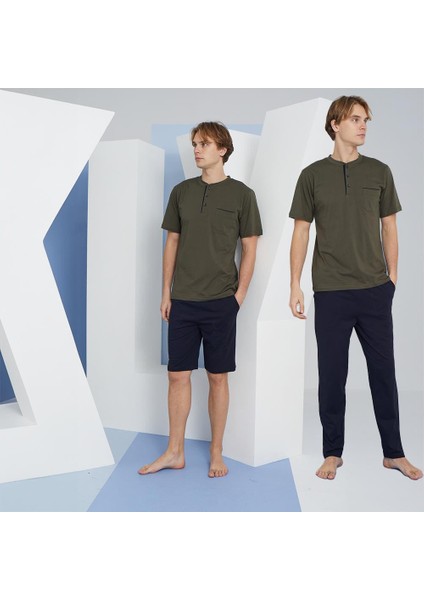 9604 Erkek Midi Yaka 3'lü Pijama Takım