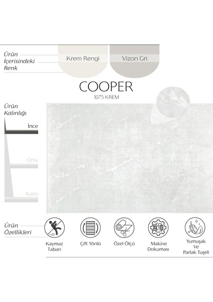 Cooper 1075 Krem Halı Dokuma Salon Halısı Kesme Halı Yolluk Yatak Odası Halısı Kaymaz Koridor Halısı fiyatları