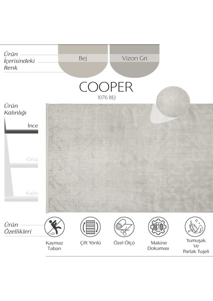 Cooper 1076 Bej Halı Dokuma Salon Halısı Kesme Halı Yolluk Yatak Odası Halısı Kaymaz Koridor Halısı fiyatları