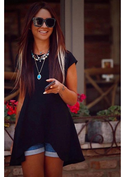 Kadın Kısa Kollu Asimetrik Viskon Bluz modelleri