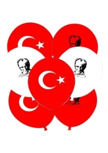 30 Adet Bayrak Balon Türk Bayraklı ve Atatürk Baskılı Balon 23 Nisan Balon Süslemeleri
