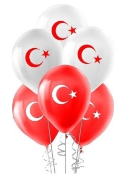12 Adet Ay Yıldız Baskılı Balon - 23 Nisan Süslemeleri