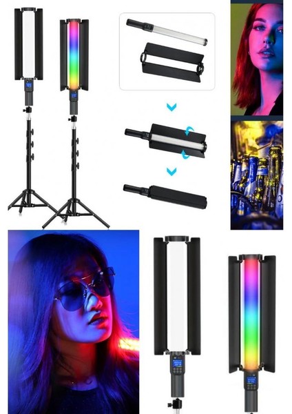 Stick Rgb LED Işık Tripod Ayak Dahil Fotoğraf Video Çekimi OLED Ekran 12 Farklı Işık Kumandalı FL600 Bjl-18