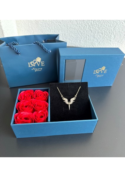 Kolye Hediyeli Kırmızı Gül ve Mücevher Kutusu Seti fiyatları