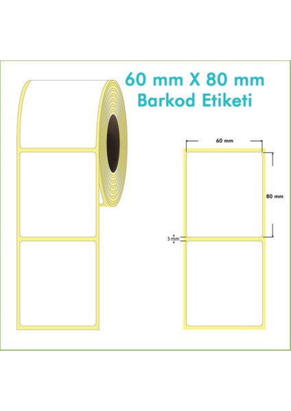60X80 Ekotermal Barkod Etiketi Dikey Dir 500 Sarım