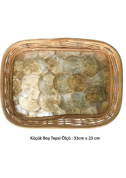 Rattan Dekoratif Dikdörtgen Hasır El Yapımı Sedef Tepsi Küçük Boy 1 Adet