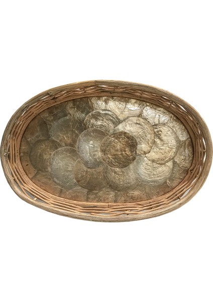 Rattan Dekoratif Oval Hasır El Yapımı Sedef Tepsi 3 Lü Set