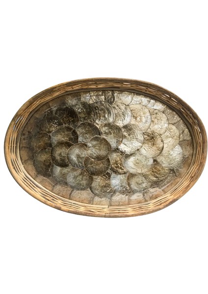 Rattan Dekoratif Oval Hasır El Yapımı Sedef Tepsi 3 Lü Set
