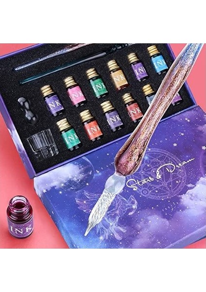 Cam Kalem Kaligrafi Kalemi Seti 12 Renk Mürekkep ve Aksesuarlar fiyatları