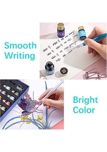 Cam Kalem Kaligrafi Kalemi Seti 12 Renk Mürekkep ve Aksesuarlar fırsatları