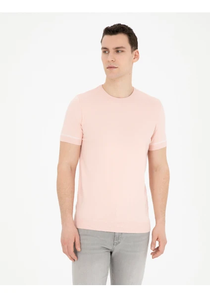 Pierre Cardin Erkek Açık Pembe Slim Fit Bisiklet Yaka Triko Tişört 50288117-VR078