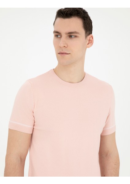 Pierre Cardin Erkek Açık Pembe Slim Fit Bisiklet Yaka Triko Tişört 50288117-VR078