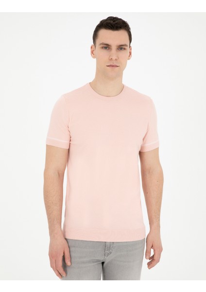 Pierre Cardin Erkek Açık Pembe Slim Fit Bisiklet Yaka Triko Tişört 50288117-VR078