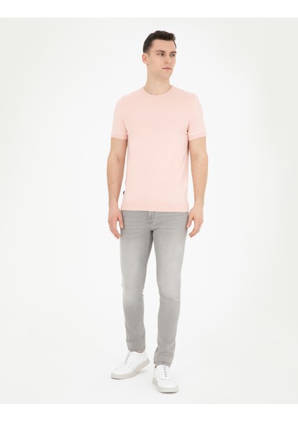 Pierre Cardin Erkek Açık Pembe Slim Fit Bisiklet Yaka Triko Tişört 50288117-VR078