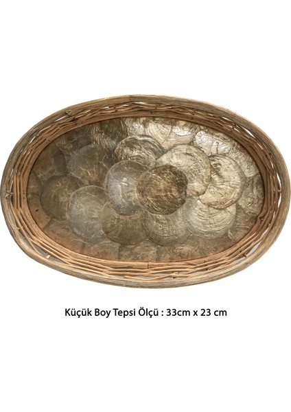 Rattan Dekoratif Oval Hasır El Yapımı Sedef Tepsi Küçük Boy 1 Adet