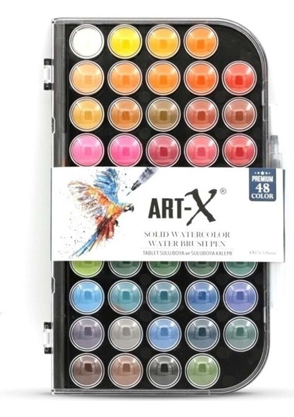Art-X 48 Renk Premıum Tablet Suluboya Seti - Su Hazneli Fırça Hediyeli