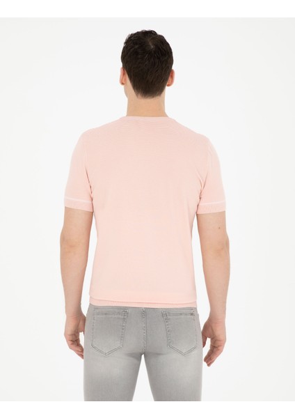 Pierre Cardin Erkek Açık Pembe Slim Fit Bisiklet Yaka Triko Tişört 50288117-VR078