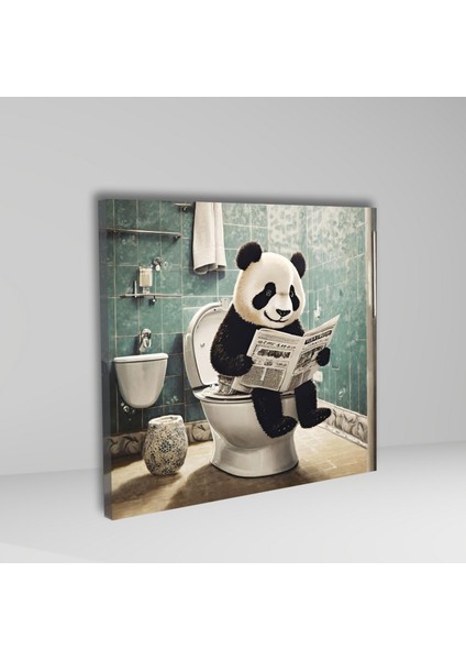 Tekli Kare Kanvas Banyo Tablosu Gazete Okuyan Panda fiyatları