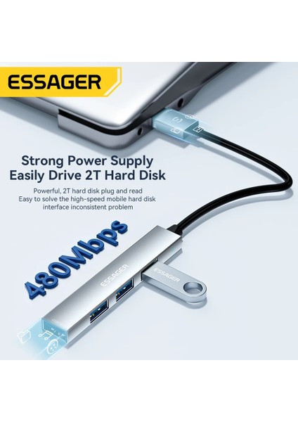 4'in 1'i Hub Çoklayıcı CE/FC/ROHS Lisanslı Usb Girişli 4 Port 480Mbps Hızlı Sağlam Metal Orjinal