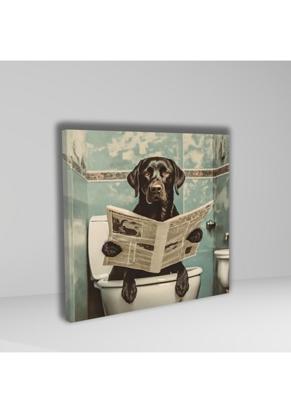 Tekli Kare Kanvas Banyo Tablosu Gazete Okuyan Siyah Labrador Köpek fiyatları