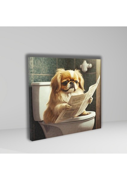 Tekli Kare Kanvas Banyo Tablosu Gazete Okuyan Pekinez Köpek fiyatları