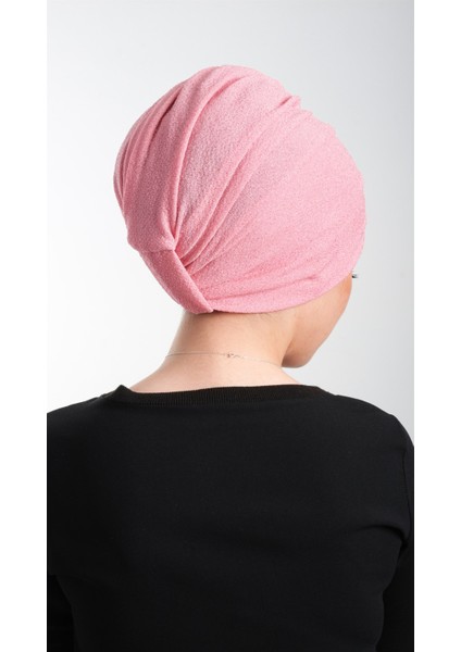 Pembe Pratik Hazır Geçmeli Tesettür Bone Fukuro Simli Büzgülü 2116_04 modelleri