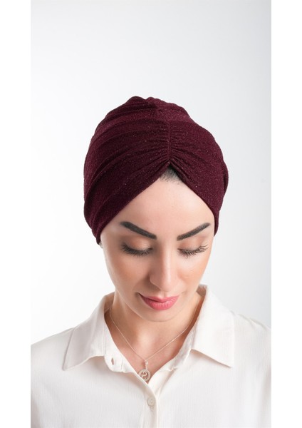 Bordo Pratik Hazır Geçmeli Tesettür Bone Fukuro Simli Büzgülü 2116_16 modelleri