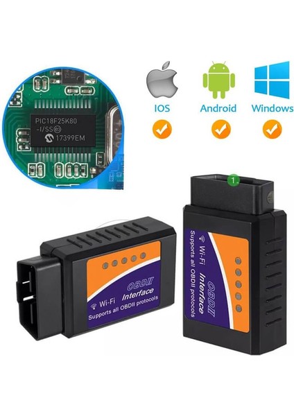ELM327 Obd2 V1.5 PIC18F25K80 Çipsetli Wifi Araç Arıza Tespit Cihazı - Ios / Android Uyumlu
