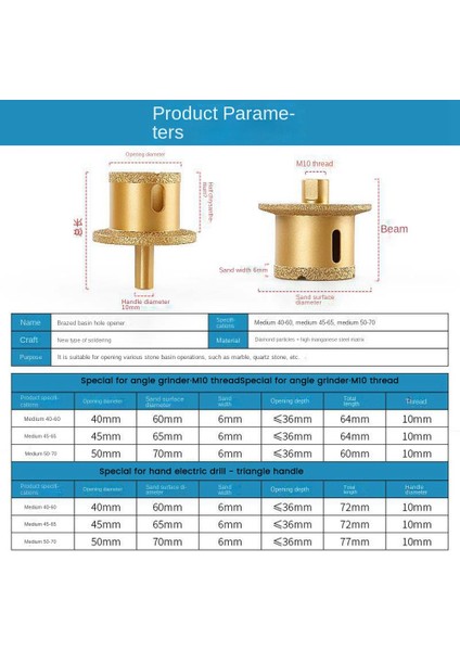 Delik Açıcı Öğütücü Matkap Ucu Lehimli Elmas Delik Matkap Testere Çekirdek Uçları Mermer Fayans Delik Açıcı M10 40-60 (Yurt Dışından)
