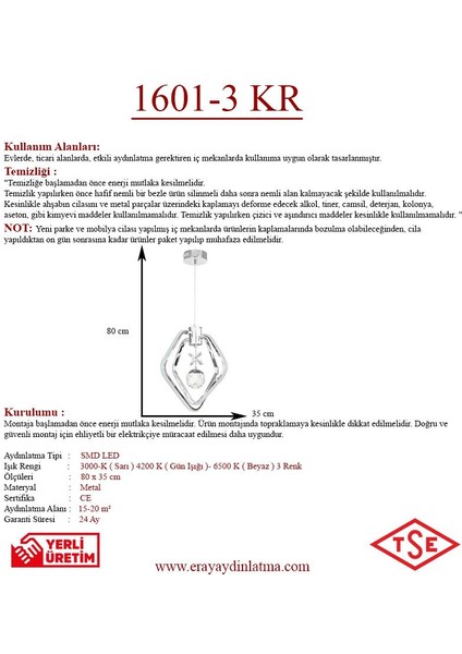 1601-3 Krom LED Avize