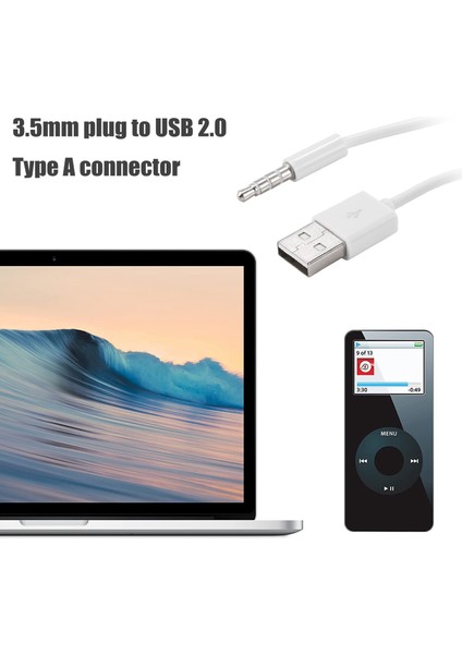 3,5 mm Fiş Ses Aux'tan USB 2.0 Fiş Adaptörü Şarj Kablosu 1m Beyaz (Yurt Dışından)