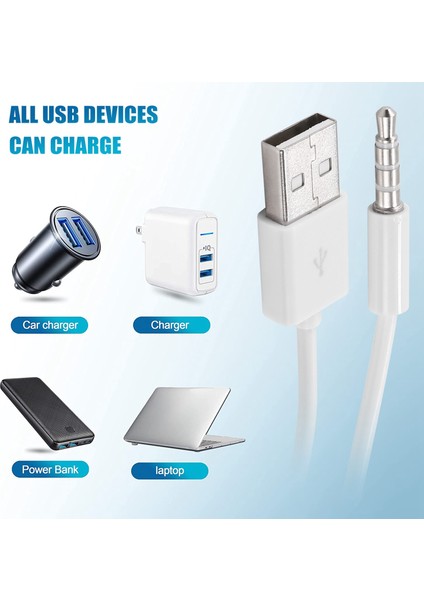 3,5 mm Fiş Ses Aux'tan USB 2.0 Fiş Adaptörü Şarj Kablosu 1m Beyaz (Yurt Dışından)
