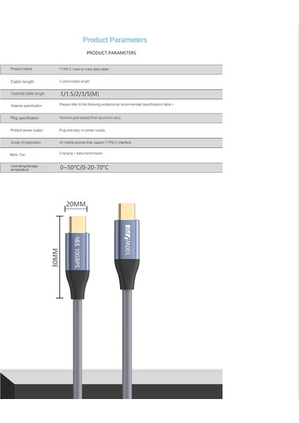 Type-C - C Kablosu USB C 100W USB 3.1 Gen2 10GBPS 4K 60Hz Video Naylon Dokuma Alaşımlı Güç Hattı Bilgisayar Dizüstü Bilgisayarları Için (Yurt Dışından)