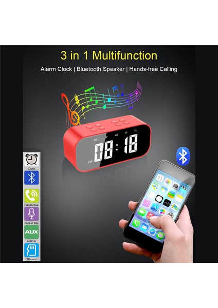 Yatak Odası/ofis Için Çalar Saat, Bluetooth Hoparlörlü Dijital Saat, Ağır Uyuyan Yetişkinler/gençler Için Çalar Saat Kırmızı (Yurt Dışından)