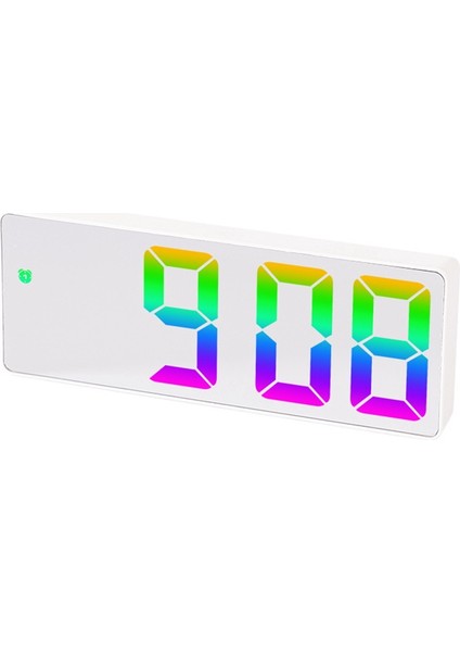 Dijital Çalar Saat Renkli LED Ekran Modern Masaüstü Saati Ev Için LED Saatler (Beyaz Kabuk-Ayna C Modeli) (Yurt Dışından)