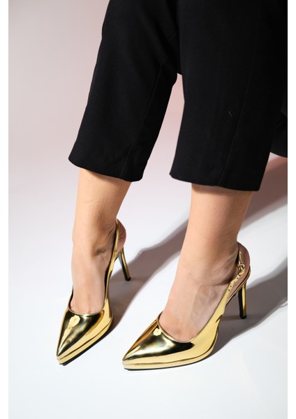 Santa Altın Ayna Kadın Sivri Burun Platform Topuklu Ayakkabı fiyatları