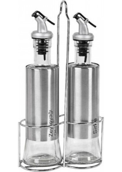 Metal Standlı Çelik Kaplama 2 Li Cam Yağlık Sirkelik Seti