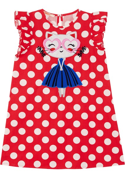 Puantiye Kedicik Kız Çocuk Poplin Elbise modelleri