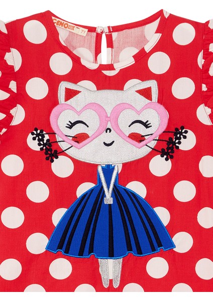 Puantiye Kedicik Kız Çocuk Poplin Elbise indirimleri