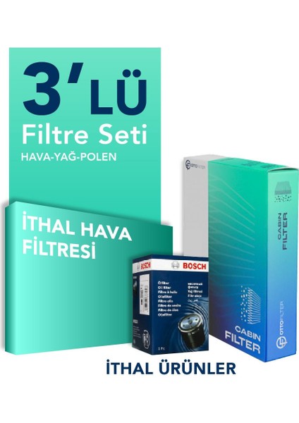 Ithal Toyota Corolla 1.6 Filtre Bakım Seti (2019-2024) 3 Lü