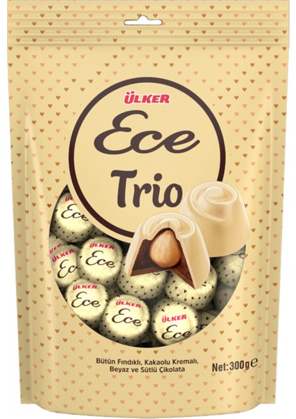 Ülker Ece Trio Bütün Fındıklı Beyaz&sütlü Çik 300G